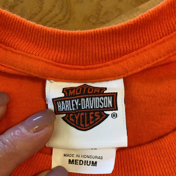 Harley-Davidson Motor Cycles Orange Mens Tee Shirt Finger Lakes Size Medium - Picture 10 of 11